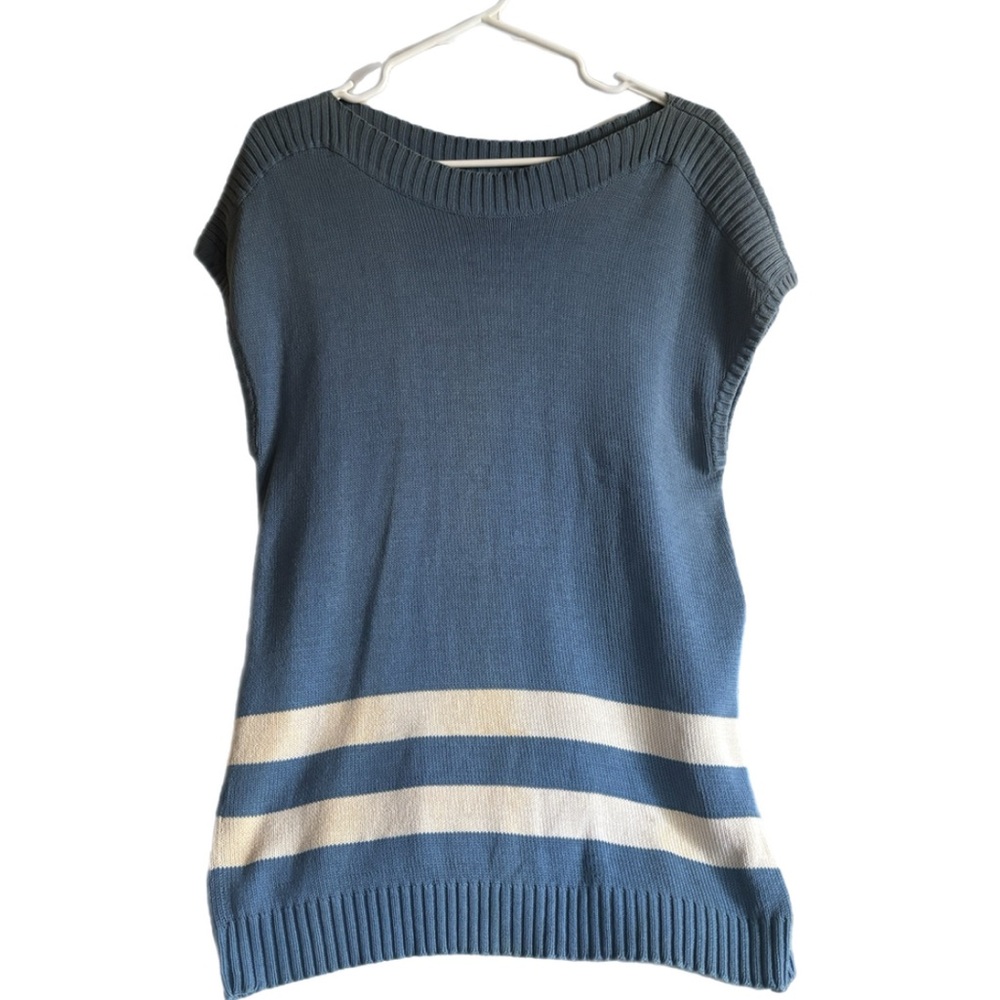 Yves Saint Laurent Blue and White Crew Neck Sweater